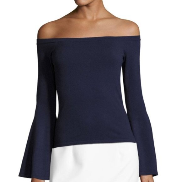 Milly Selena Off the Shoulder Navy Sweater, Sz. Med, EUC - Picture 1 of 8